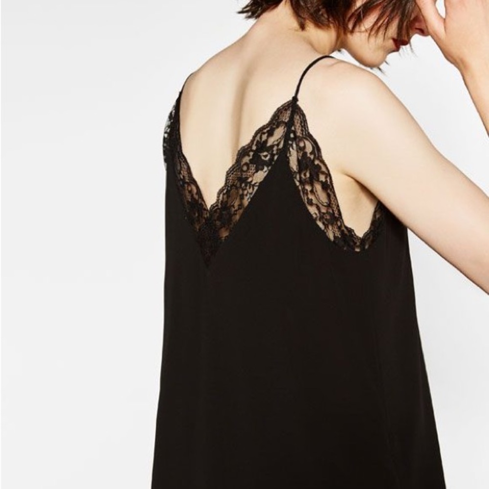Zara Basic Elegant Black Lace Trim V-Neck & Back Camisole Top X-Small